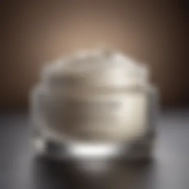 A close-up of a facial cream jar with a rich texture, highlighting its luxurious feel.