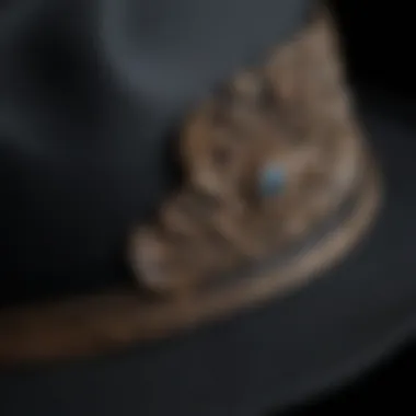 Close-up view of the intricate details and fabric of the fedora hat