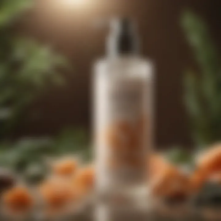 Close-up of a luxurious face wash bottle surrounded by natural ingredients