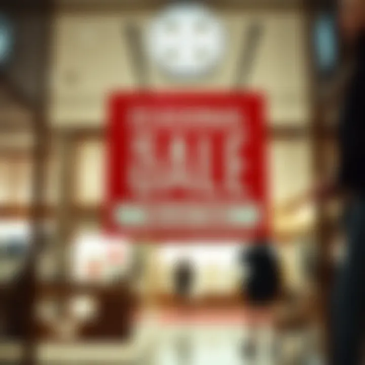 Seasonal sale signage at a Tory Burch retail store