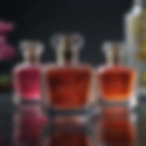 A vibrant display of fragrance bottles showcasing youthful scents