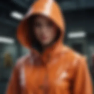 A modern gallery raincoat showcasing innovative materials and designs
