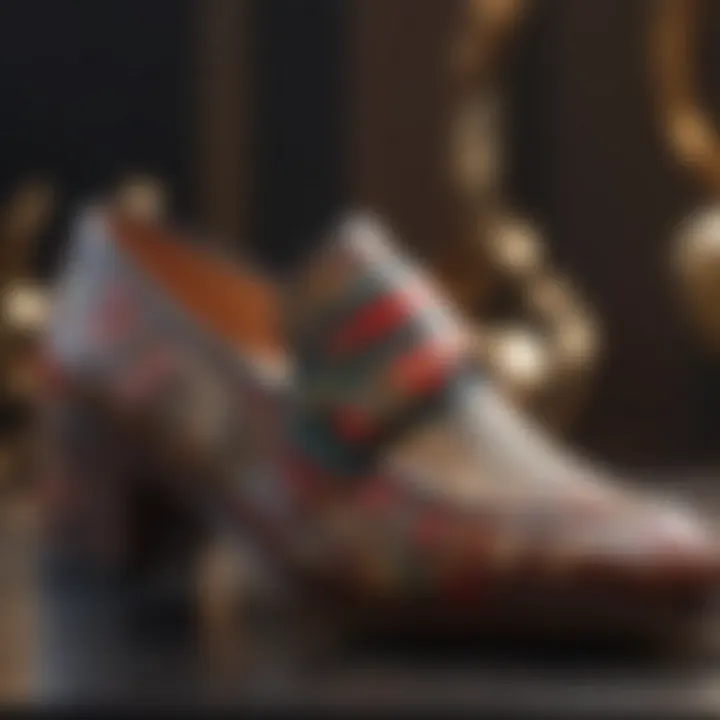 Close-up of craftsmanship details on a pair of Gucci shoes