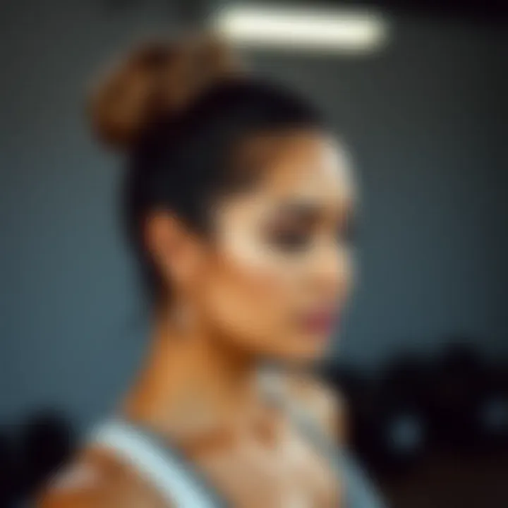 Chic Bun for a Fashionable Workout Chic bun hairstyle perfect for gym sessions