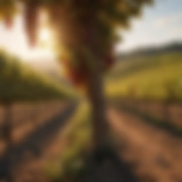 A vineyard landscape showcasing grape varieties