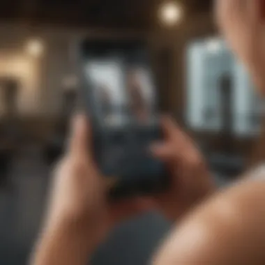 User engaging with fitness app on smartphone