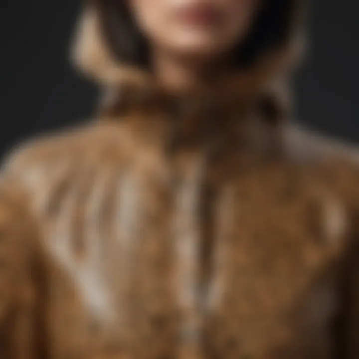Detailed view of the design elements of the J.Crew leopard rain jacket