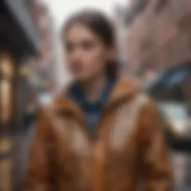Model showcasing the J.Crew leopard rain jacket in an urban setting