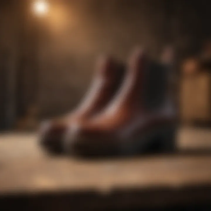 Elegant leather platform Chelsea boots displayed against a rustic backdrop