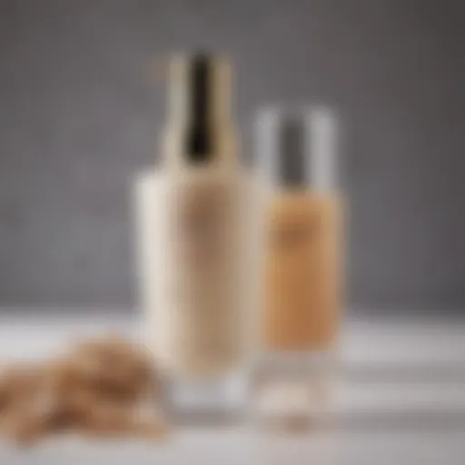 A close-up of a lotion bottle with natural ingredients