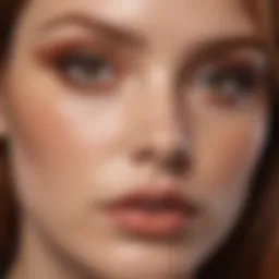 A stunning close-up of a redhead model with brown eyes showcasing a flawless makeup look.