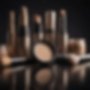 An assortment of tools for makeup application alongside concealers