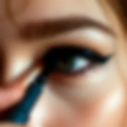 Close-up of a perfectly applied black eyeliner on a model's eye showcasing the precision of the line.