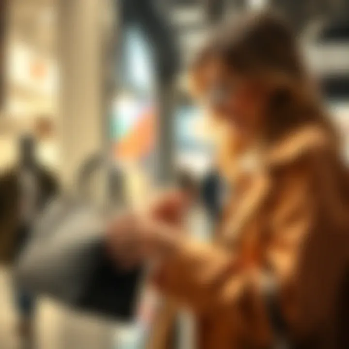 Excited Shopper A shopper excitedly examining a luxury handbag