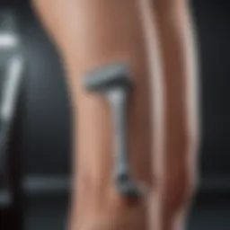 Detailed view of a premium leg razor showcasing its innovative blade technology.