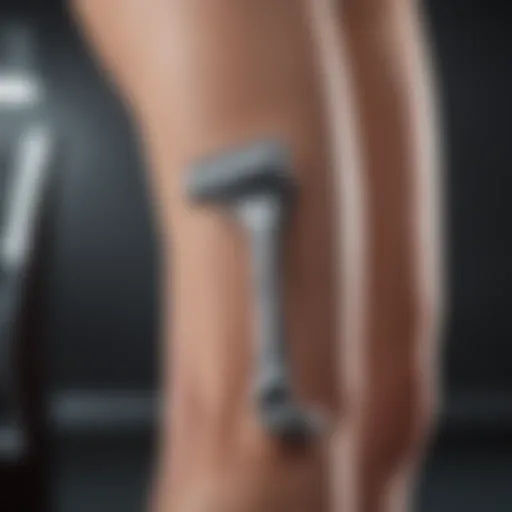 Detailed view of a premium leg razor showcasing its innovative blade technology.