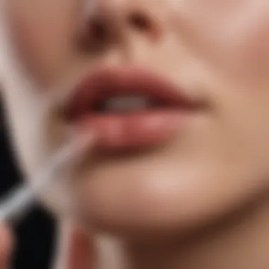 Close-up of soothing lip treatment being applied