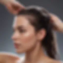 A close-up view of a scalp being treated with a nourishing shampoo.