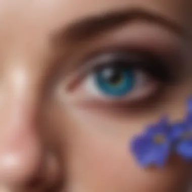 A close-up of eye makeup techniques enhancing blue irises