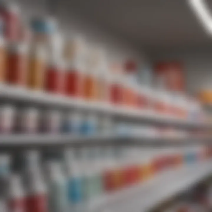 Different types of pimple creams displayed on a shelf