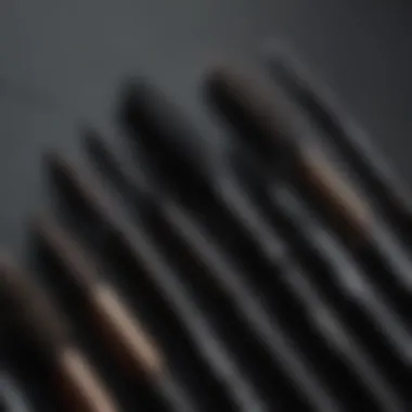 Close-up of mascara brush highlighting different bristle types and shapes