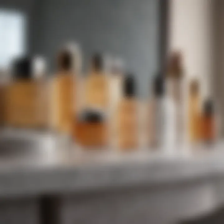 Skincare products arranged on a vanity
