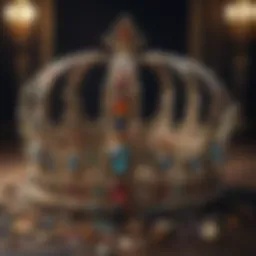 The regal crown adorned with stunning gemstones and intricate design.