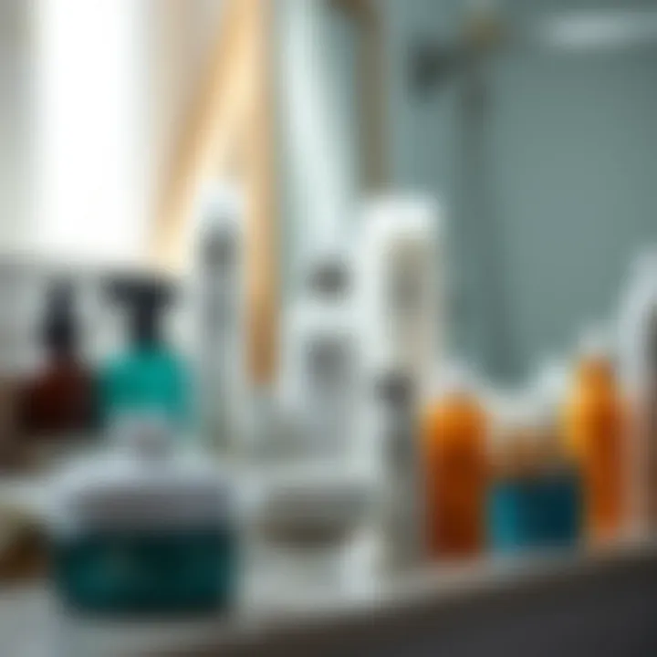 At-home hair care routine with various products neatly organized