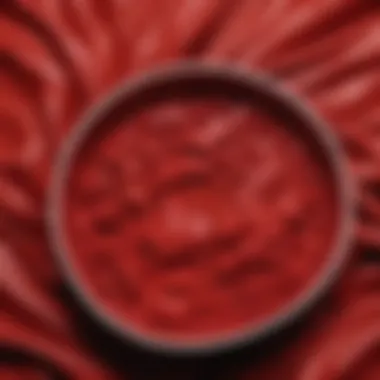 Close-up of scarlet red dye in a bowl, showcasing its rich texture and intensity.