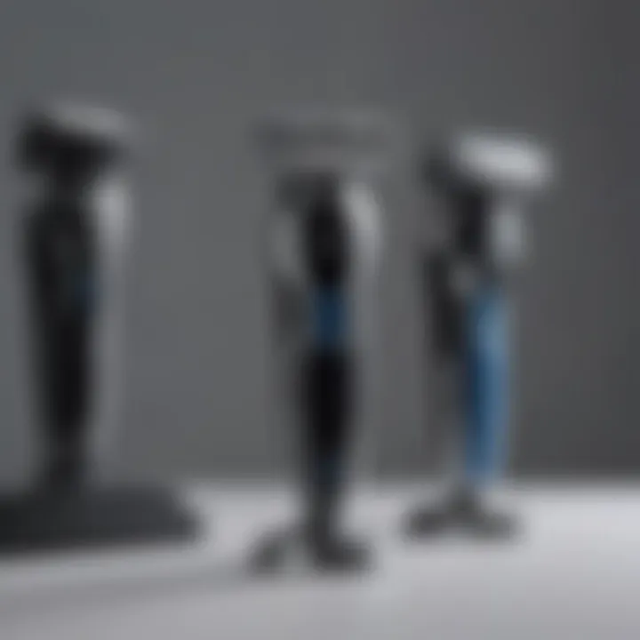 Comparative view of different electric razors on display