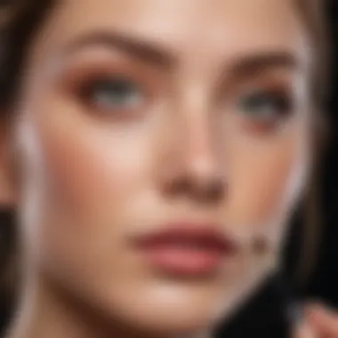 A hand applying undereye concealer with a soft brush, showcasing technique.