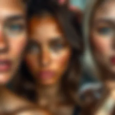 Close-up of different skin tones with color swatches.