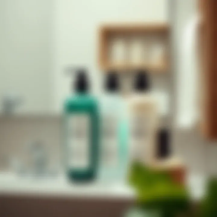 An eco-friendly bathroom setting showcasing silicone-free shampoo bottles
