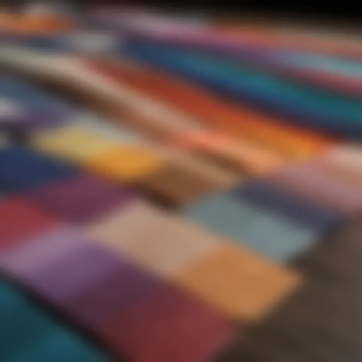 Colorful fabric swatches spread out for selection