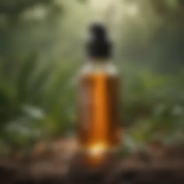 A bottle of tea tree essential oil surrounded by natural elements