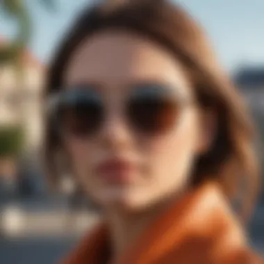 A striking visual of sunglasses worn by a model against a serene backdrop, representing personal style.