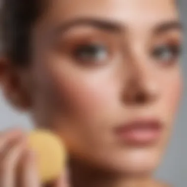 A demonstration of applying foundation using a makeup sponge