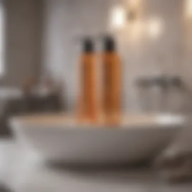 A luxurious bathroom setting featuring hair bonding products