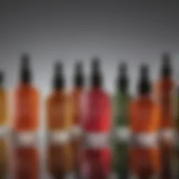 A collection of vibrant facial serums in various glass bottles