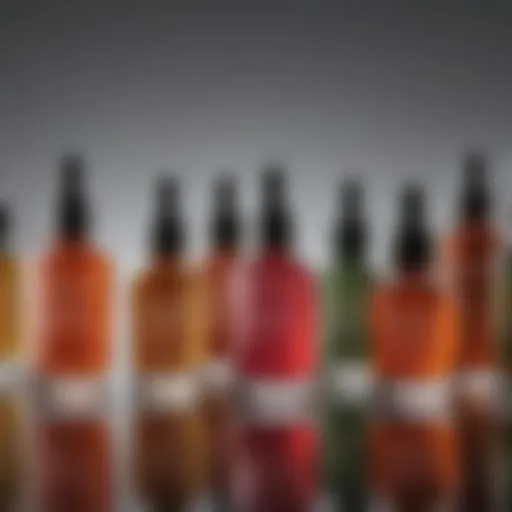 A collection of vibrant facial serums in various glass bottles