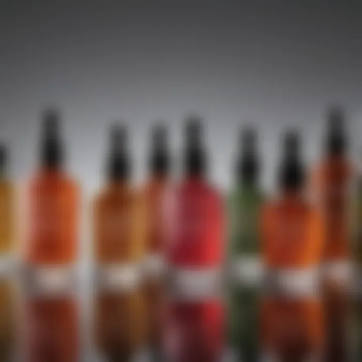 A collection of vibrant facial serums in various glass bottles