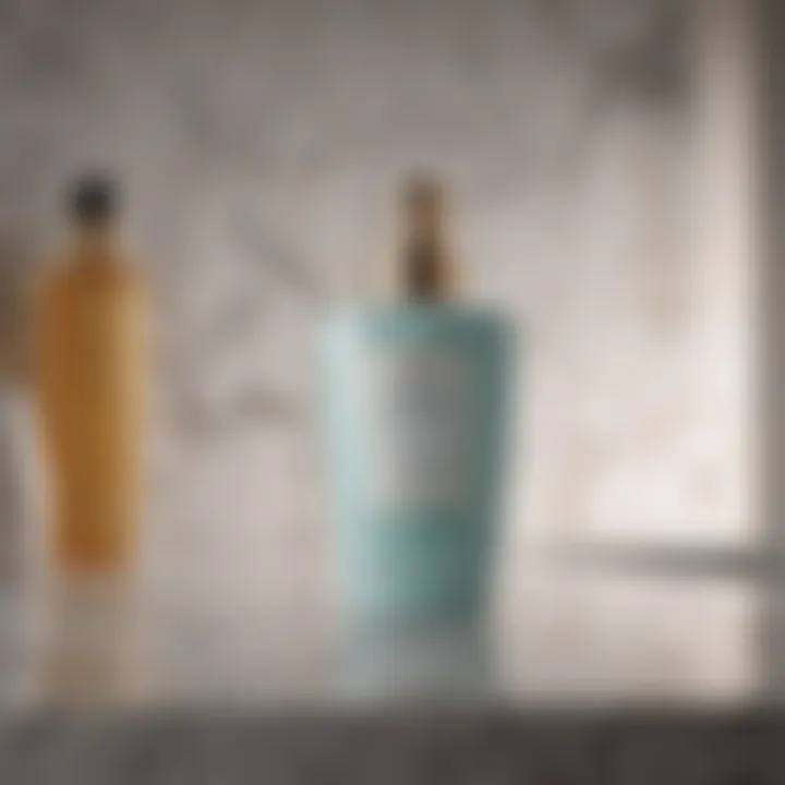 A luxurious shampoo bottle with a sleek design placed on a marble countertop