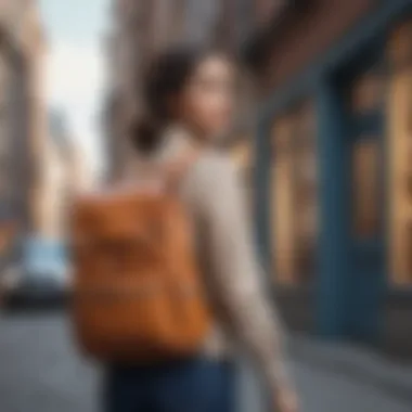 Professional woman carrying a stylish backpack on her way to work