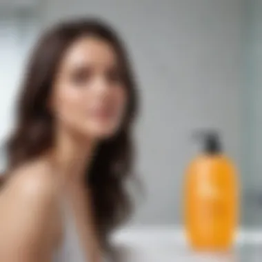 Testing No Rinse Shampoo Effectiveness An elegant woman testing a no rinse shampoo in a bright bathroom setting