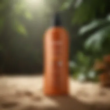 Vibrant self-tanning lotion displayed with tropical elements