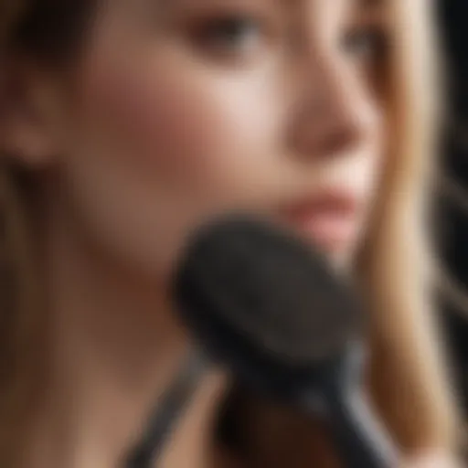 Close-up of a straightening brush on fine hair