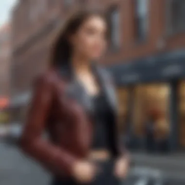 A fashionable individual showcasing the versatility of the cropped leather biker jacket in an urban setting