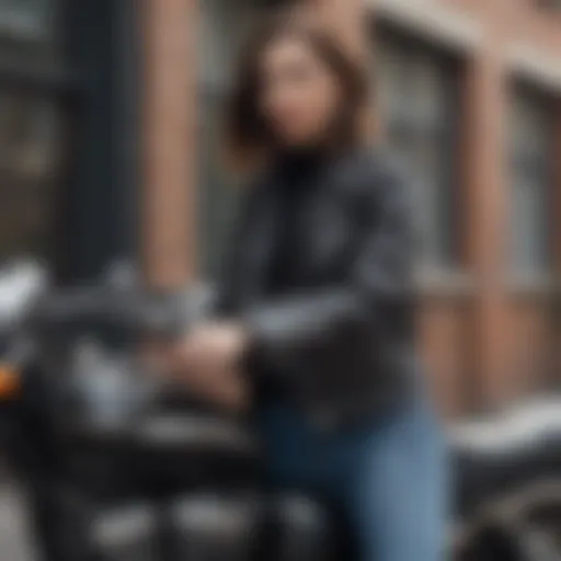 A stunning cropped leather biker jacket displayed on a vintage motorcycle