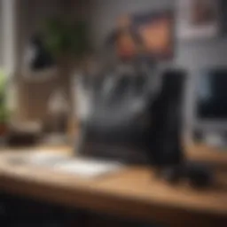 Stylish black work tote bag with zippers displayed on a desk