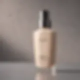 A close-up view of a lotion bottle with a sleek design